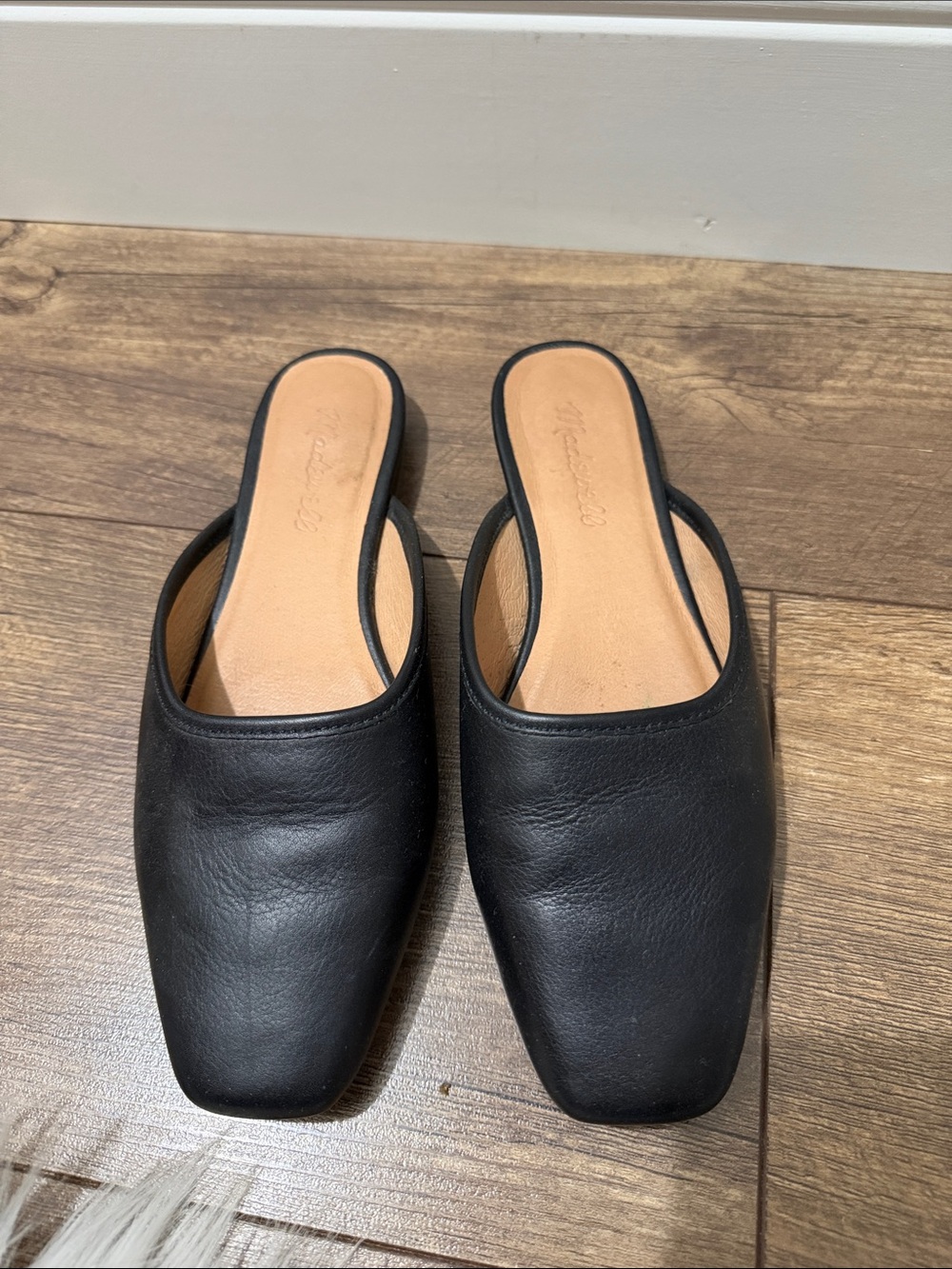 Madewell Black Leather Slip-On Mule with Tan Insole